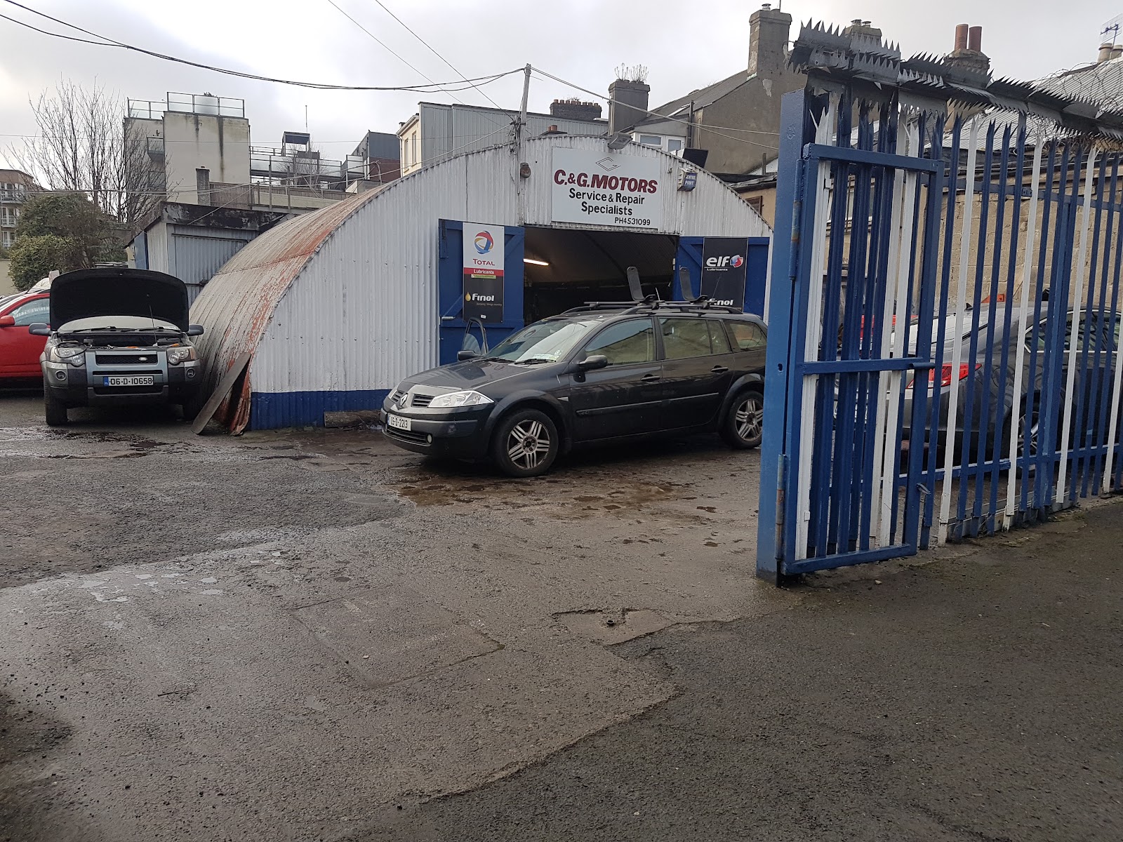 The C & G Motors yard and workshop on Emmet Road, Inchicore, behind the blue palisade gate